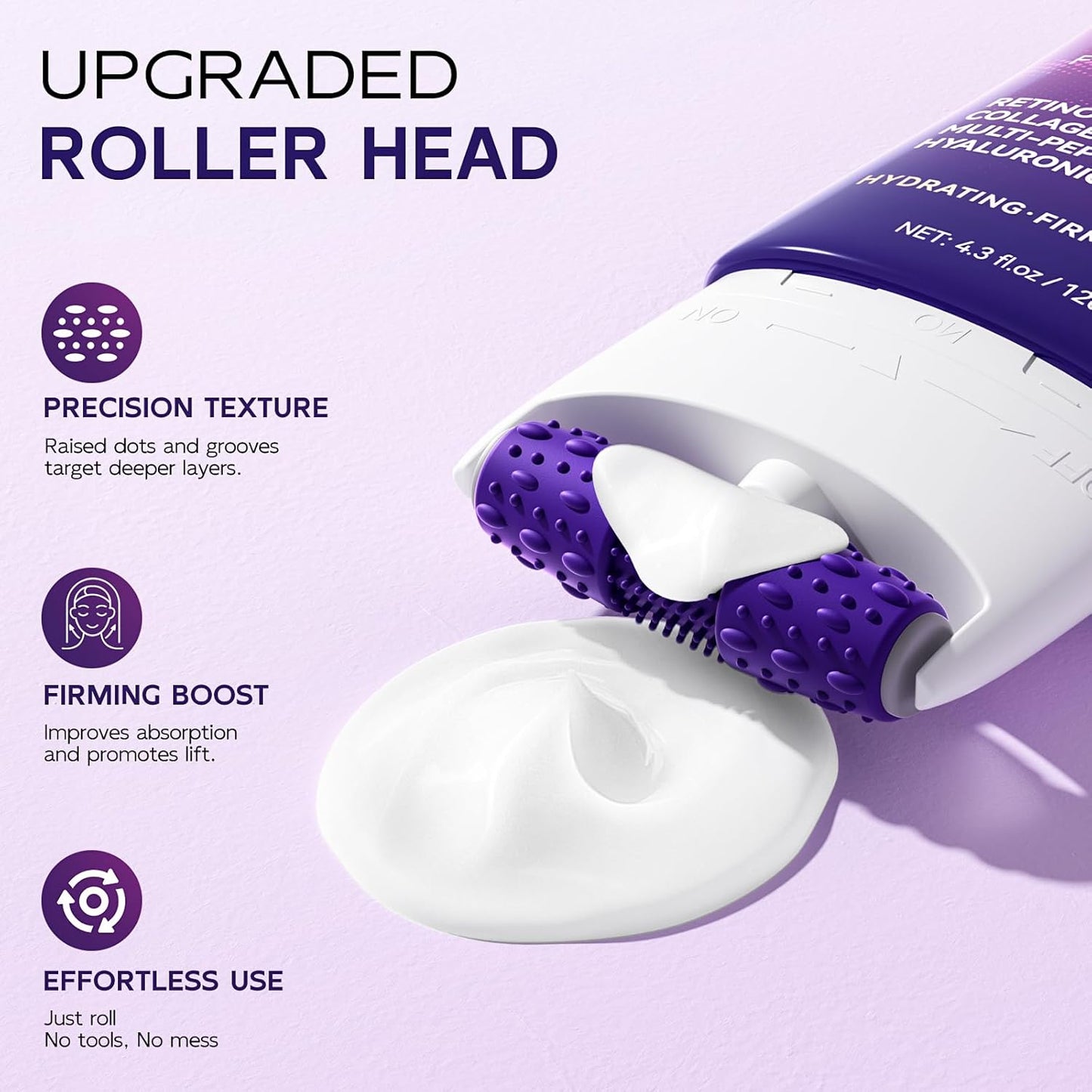 Firming Neck & Décolleté Cream with Retinol, AH-8 Hexapeptide, Collagen & Squalane – Instant Face Lift Cream for Wrinkles, Tightening & Crepey Skin – Neck Firming cream with Massage Roller – 4.3 fl oz