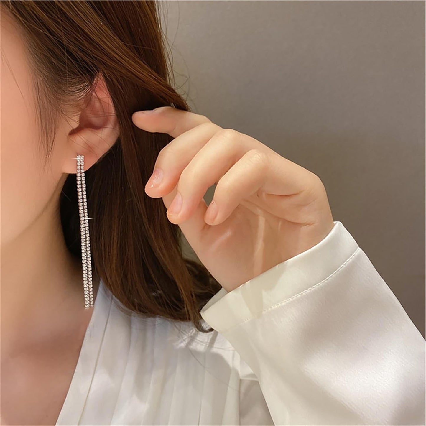 Vintage Rhinestone Chandelier Drop Earrings Long Crystal Chain Earrings Silver Tennis Chain Tassel Earrings Shine Cz Dangle Earrings Jewelry for Women