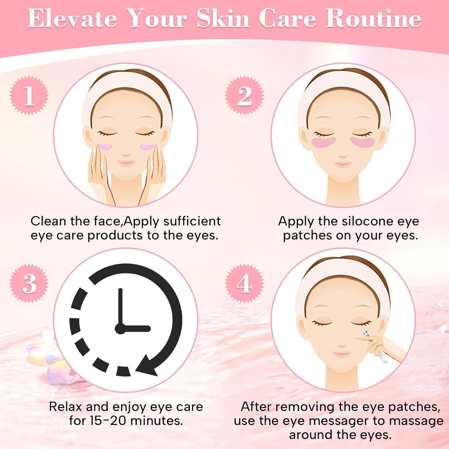 Under Eye Patches Silicone - 2 Pcs Reusable Eye Patches, Eye Patches Plump Fine Lines & Wrinkles with Metal Eye Cream Applicator, Tin Case