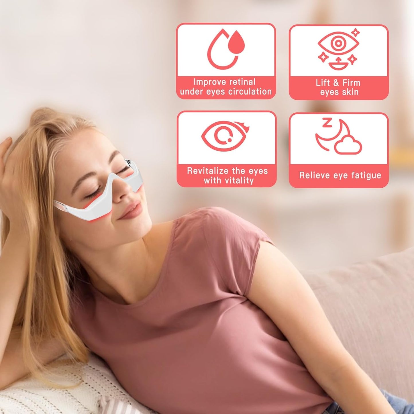 Under Eye Red Light Therapy Glasses, Red Light Therapy for Eyes Eyelift Device with Microcurrent, Under Eyes Red Light Therapy Glasses Treatment Eye Bags Dark Circles Puffiness Wrinkles Fine Lines