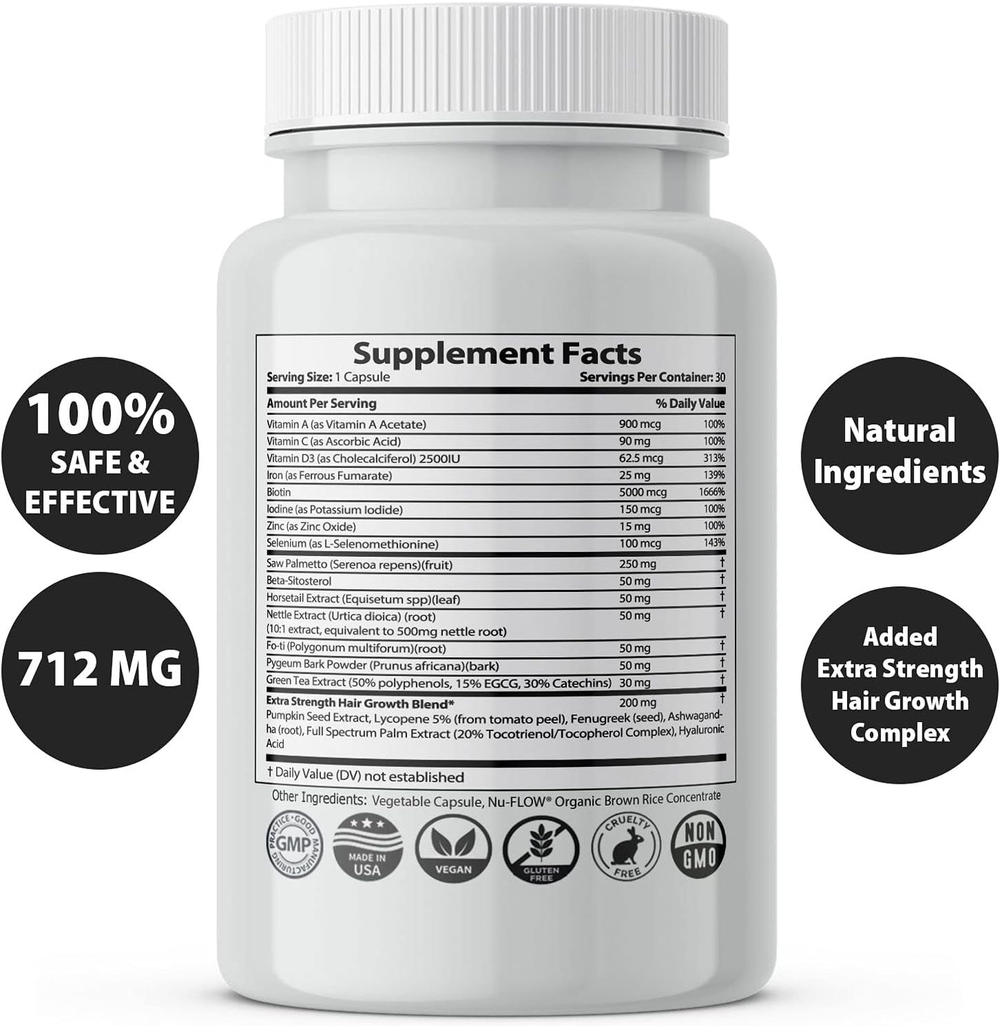 Finanutride Natural DHT Blocker & Hair Growth Capsules - Prevent Hair Loss, Stimulate Follicles, Proprietary Regrowth Treatment