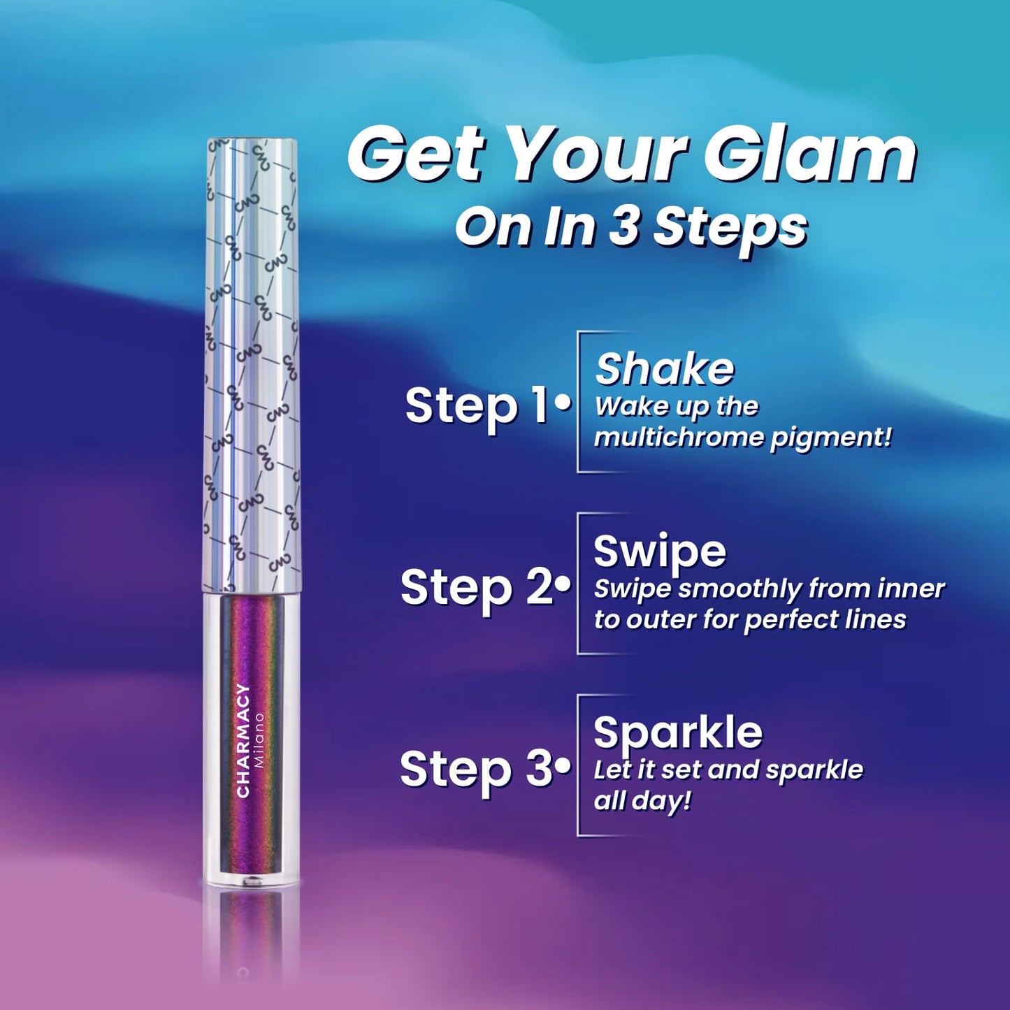 CHARMACY Chameleon Liquid Eyeliner, Intense Color Shifting, Waterproof Eye liner Gold Glitter Eyeliner, High Pigmented, Smudge Proof Formula,Ultra-Fine Tip,PALE YELLOW GOLD 907