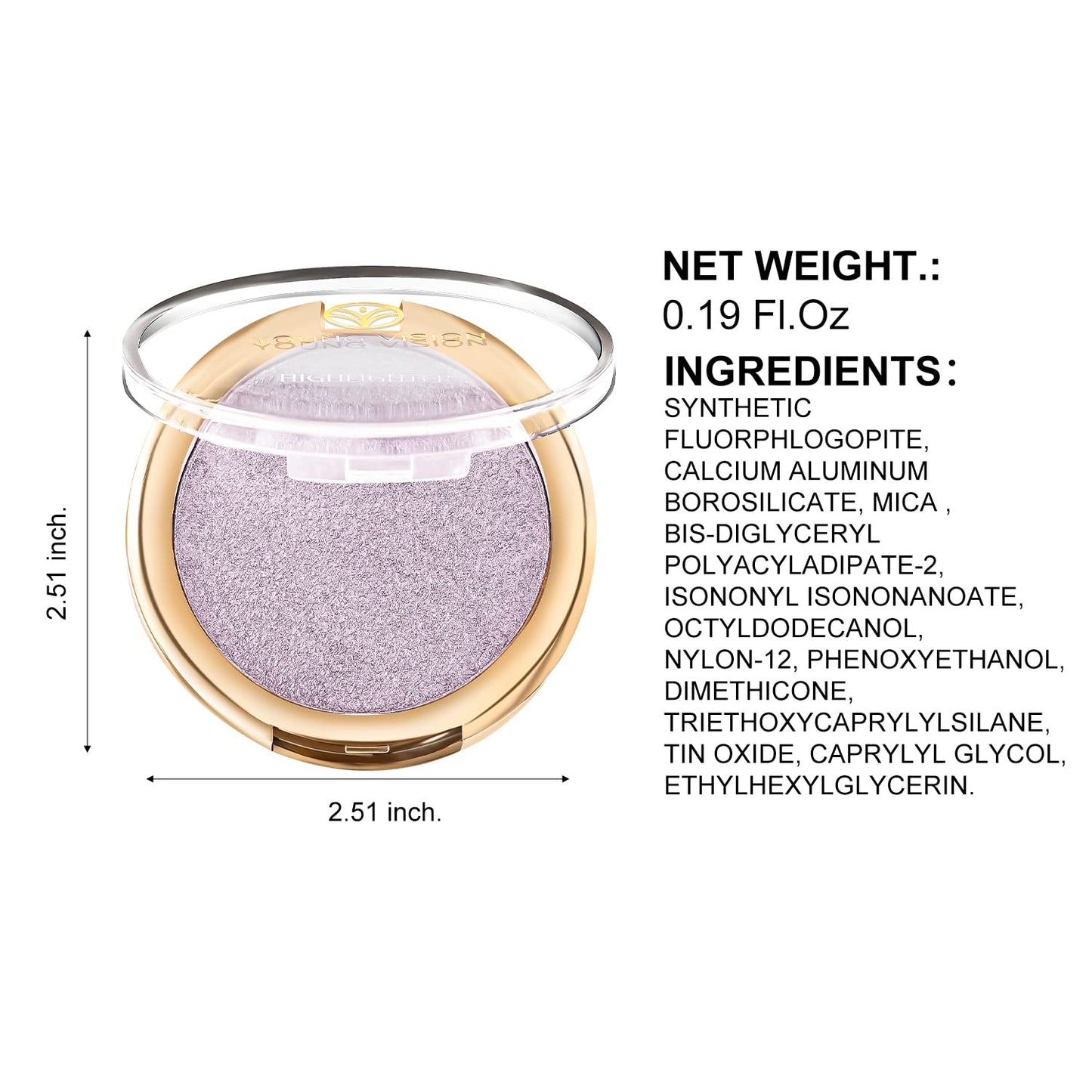 YOUNG VISION Pressed Powder Highlighter, Baked Natural Glow Contour Powder & Face Highlighter, Cruelty Free, Shimmer Highlighting Makeup for Face, Eye, Eyeshadow, Body, Skin (Purple)