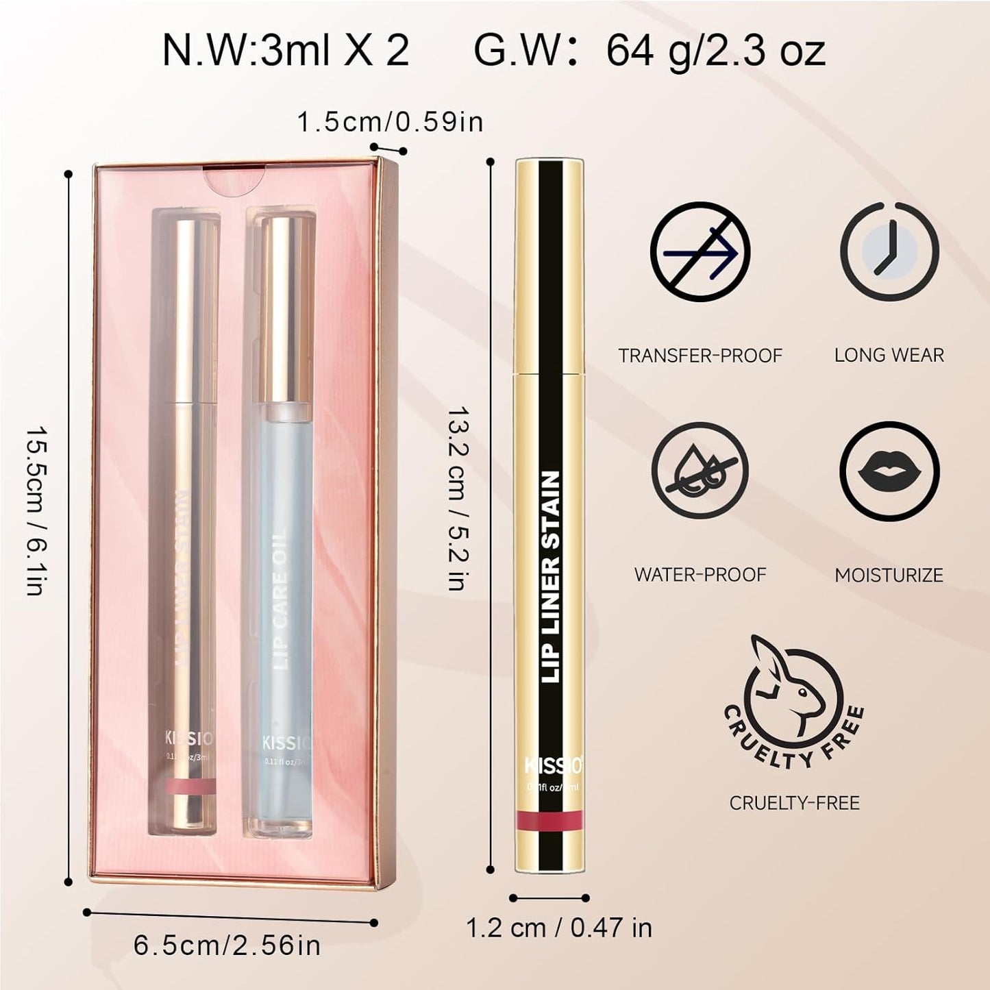 KISSIO Lip Stain Set,Peel Off Lip Liner Stain and Lip Care Oil,Transfer Proof,Long Lasting and Waterproof Lip Tint,Matte Finish,Lip Combo,07 Berry