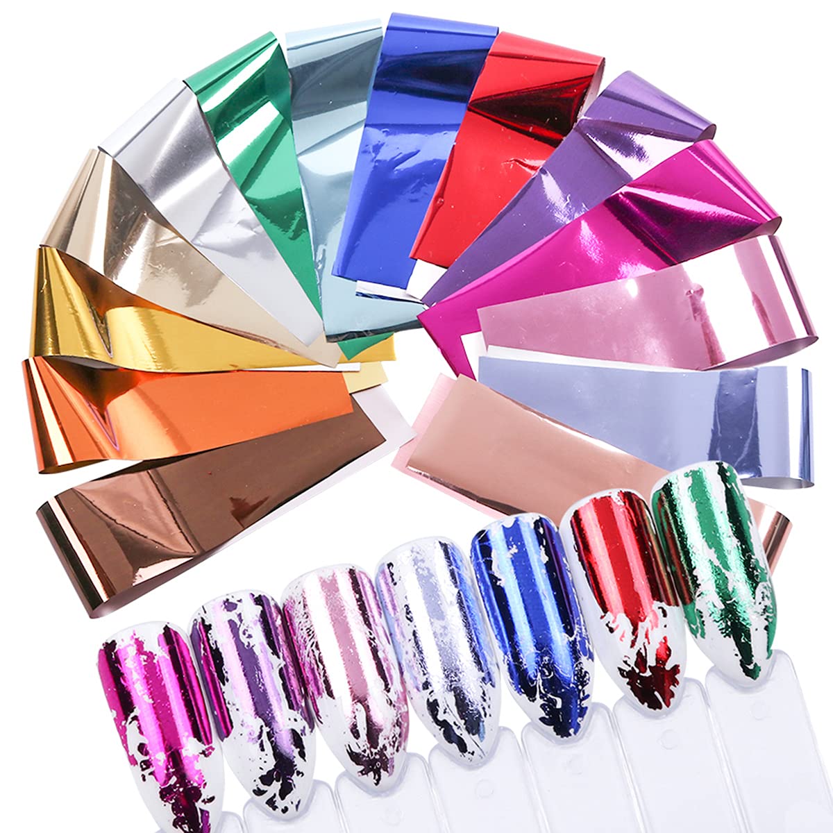 14 Colors Metallic Nail Foil Transfer Stickers Nail Art Accessories Holographic Effect Nail Foils Supply Gold Silver Matte Transfer Foils Nail Decals for Women Girls Manicure Tips Decoration