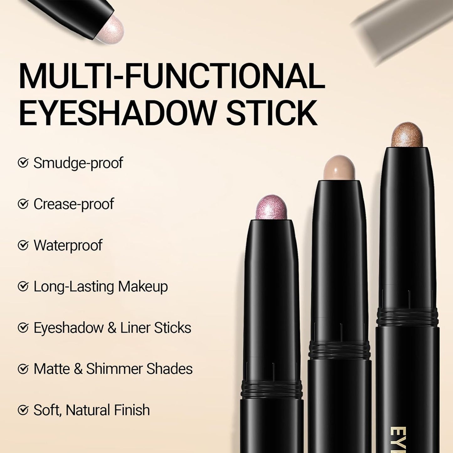 Erinde Waterproof Eyeshadow Stick, Cream Eye Shadow Stick, Long-Lasting, Crease-Proof, Cream to Powder Buildable & Blendable Eye Shadow Pencils Crayon, Vegan & Cruelty-Free, 12 Light Taupe