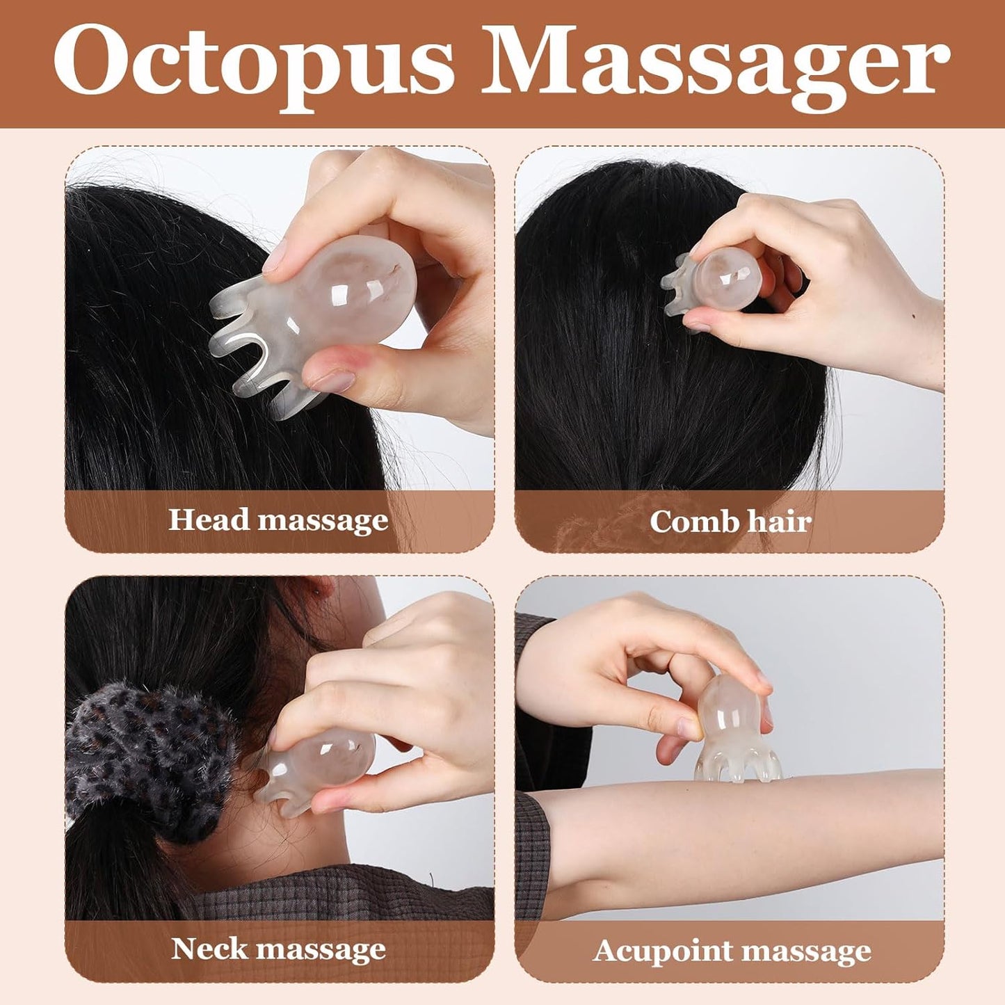2 Pcs Octopus scalp massager, Portable scalp scrubber massage tool Headache and Stress Relief, silicone hair head massager scalper Acupressure Comb, Deep Relaxation acupressure tool Home Office