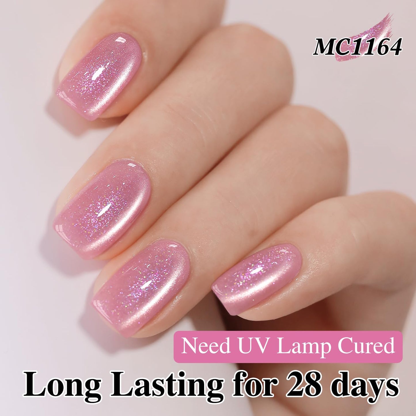 Double Rhythm 0.5 Oz Cat Eye Gel Polish with Magnet Same Color Same Bottle Holographic Glitter Shimmer Translucent Color Salon 15 ML Magnetic Nail Art (Mermaid Pink-MC1164)