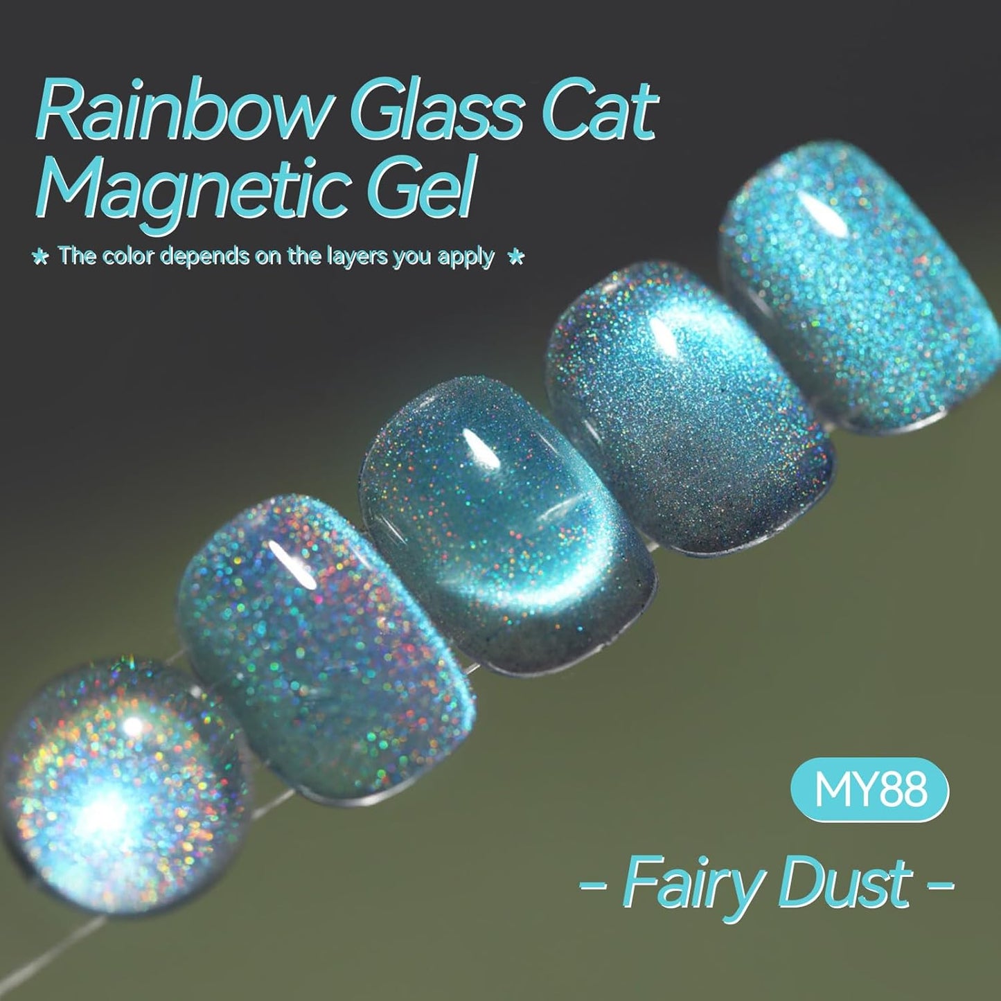 BORN PRETTY Blue Cat Magnetic Eye Gel Nail Polish, Rainbow Holographic Moonlight Glass Magnetic Gel Nail Polish 15ML