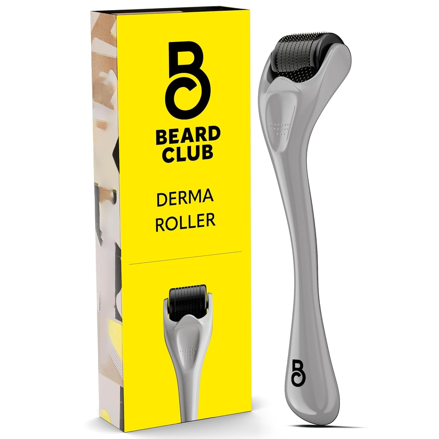 The Beard Club Derma Roller for Face, Body and Scalp - Microneedling for Men and Women with 540 Titanium Microneedles - Beard Roller & Micro Needling Scalp Hair - Gray & Black