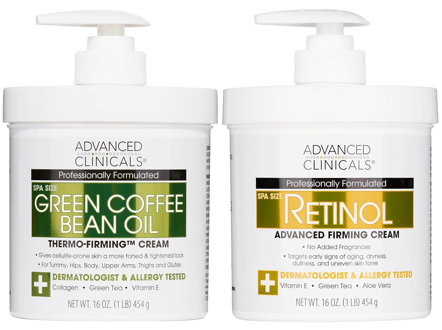 Advanced Clinicals Retinol Body Cream + Green Coffee Bean Oil Thermo - Firming Body Lotion 2pc Skincare Set For Women & Men | Body & Face Moisturizer Set Helps Improves Appearance Of Crepey Skin, 2PC