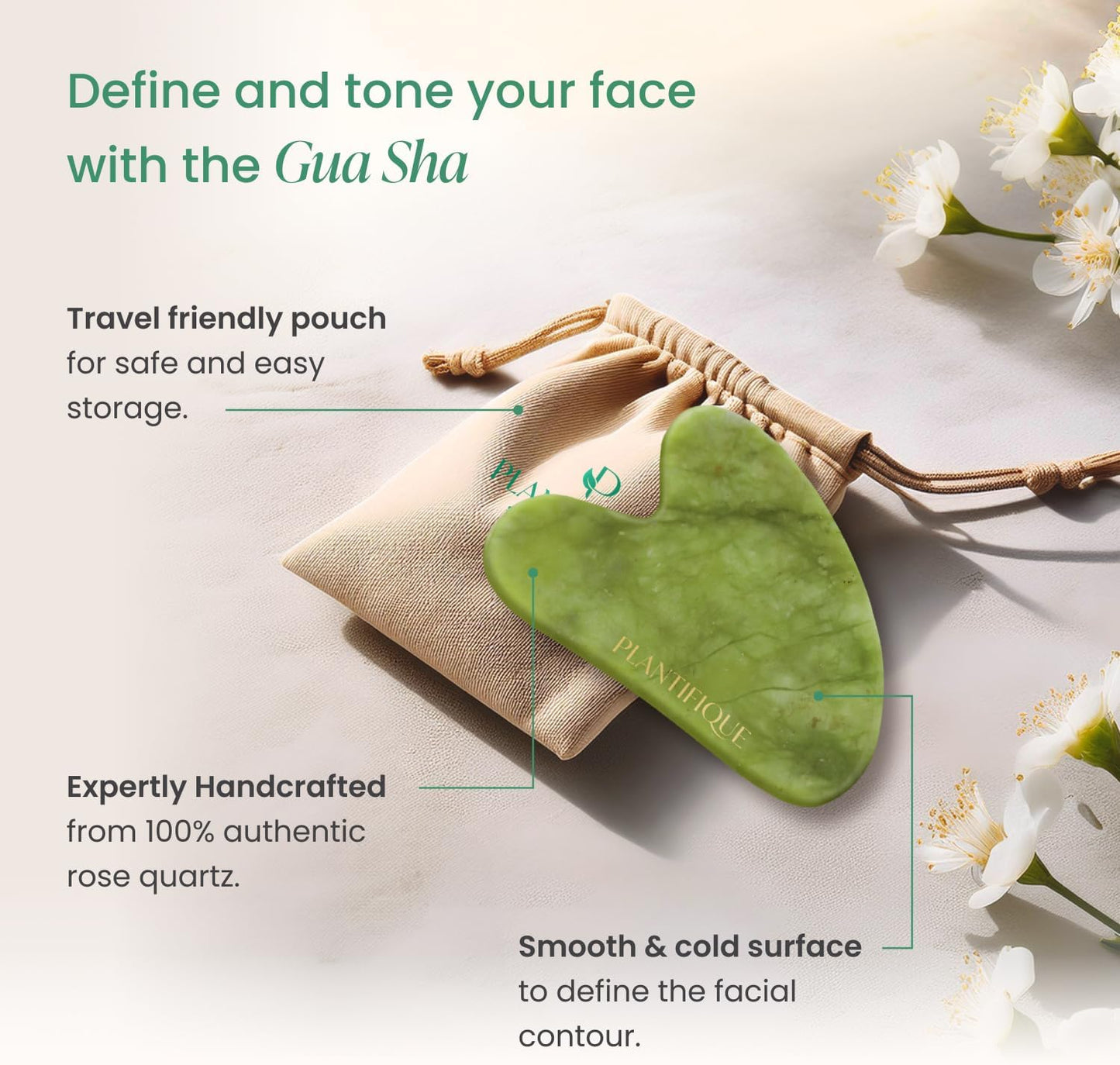 PLANTIFIQUE Massage Ritual Set: Premium Certified Jade Gua Sha + Jojoba Oil & HA Serum Skin Care Set, Birthday Gifts for Women, Teens, Mom, Brides