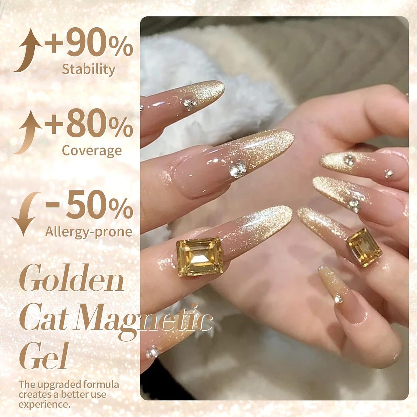 Born Pretty Cat Magnetic Eye Gel Nail Polish Champagne Gold Holographic Glitter Gel Polish Glass Magnetic Gel Nail Polish 15ML