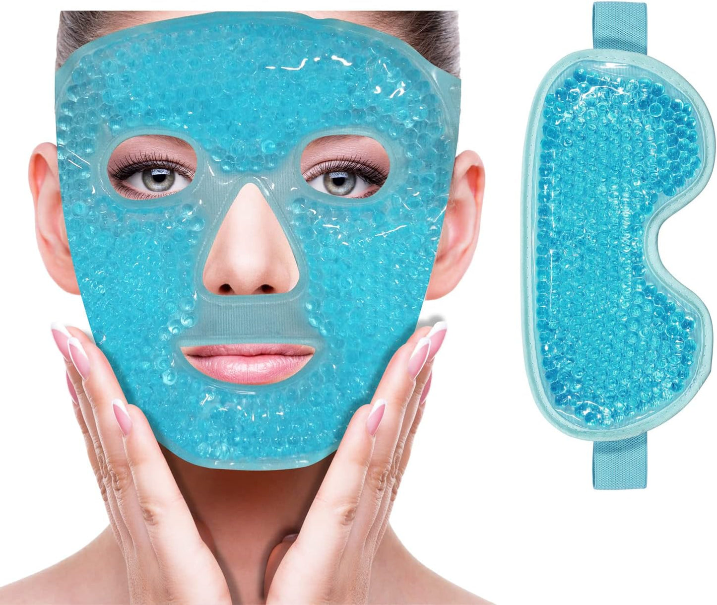 Cooling Ice Face Eye Mask for Reducing Puffiness, Bags Under Eyes,Sinus,Redness,Pain Relief,Dark Circles, Migraine,Hot/Cold Pack with Soft Plush Backing (Blue(1* Eye Mask+1*Face Mask))