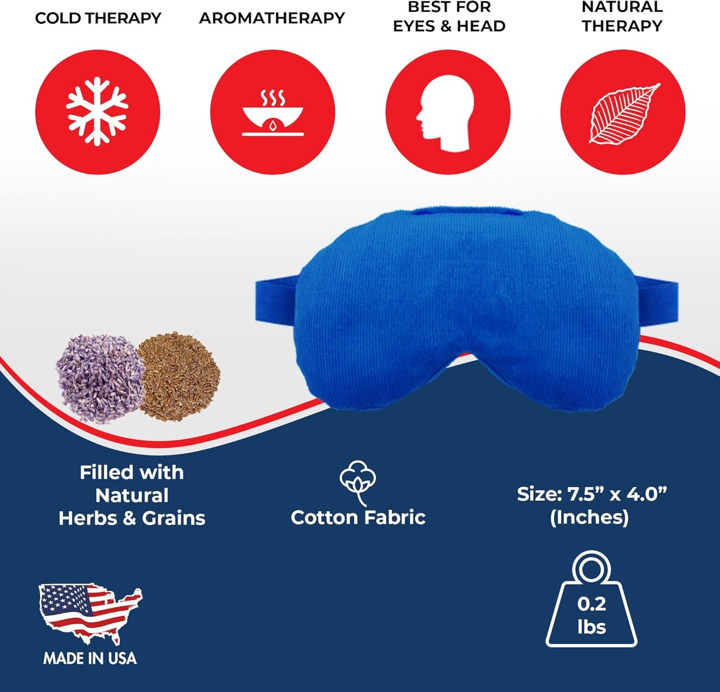 Lavender Eye Mask - Weighted Eye Mask for Relaxation and Yoga - Cold Therapy Eye Masks for Women, Men - 1 Eye Mask Blue