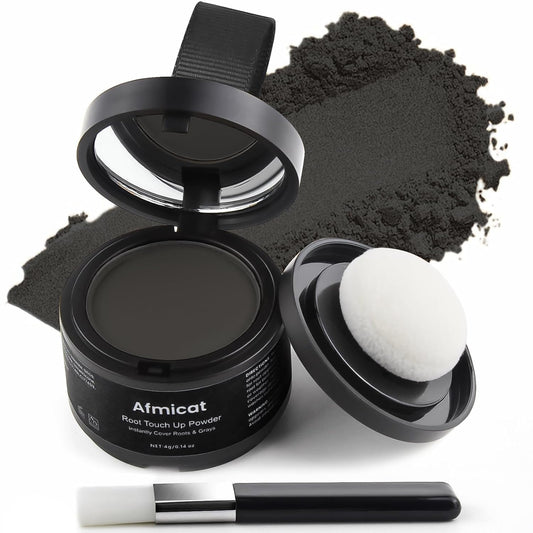 Instant Hairline Powder, Root Touch Up Hair Color for Gray Coverage and Thinning Hair, Root Cover Up Conceals Hair Loss & Bald Spots, Natural and Non-Greasy Hair Color for Women & Men, Black