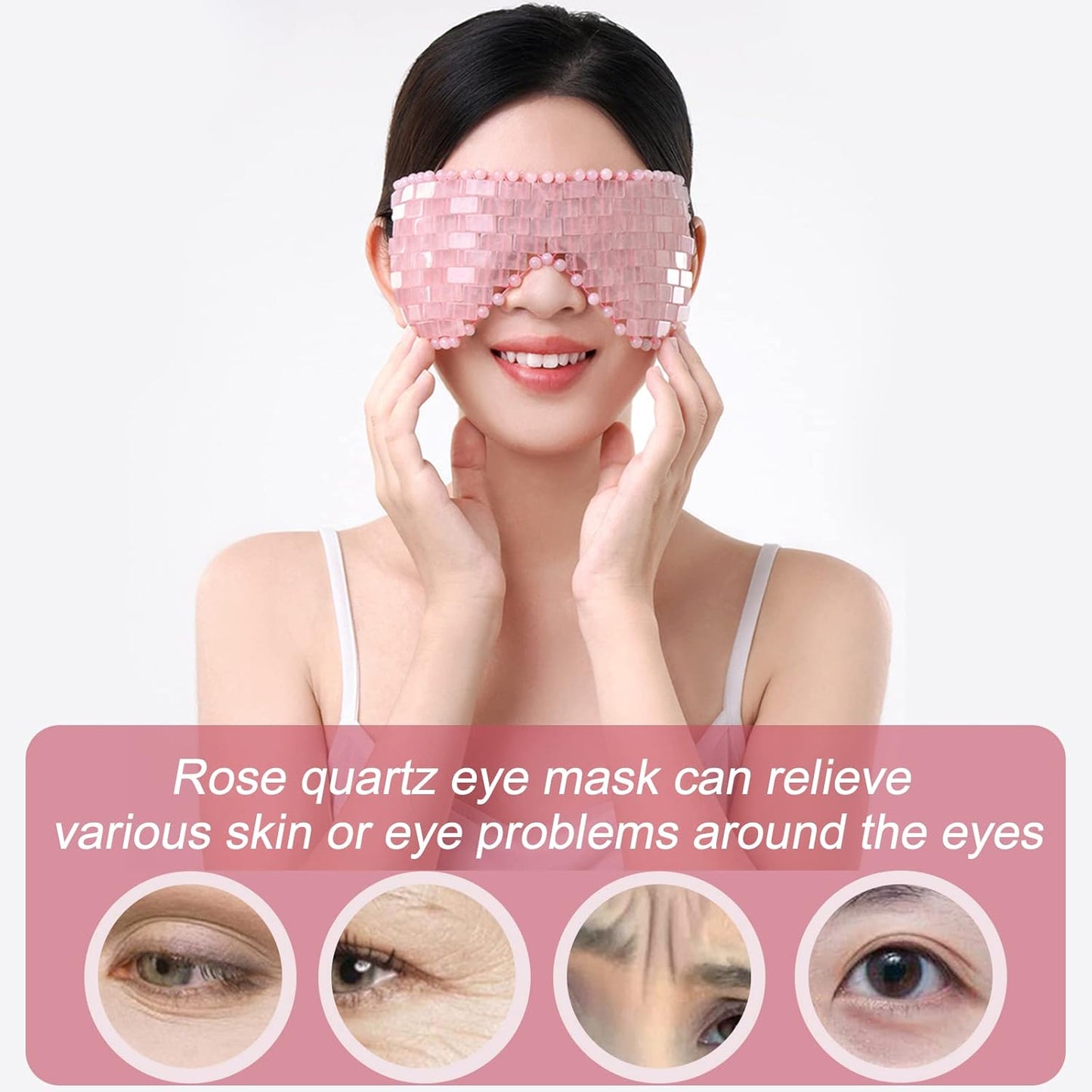 Rose Quartz Eye Mask, Cooling Jade Eye Mask 100% All Natural Crystal Eye Mask for Facial