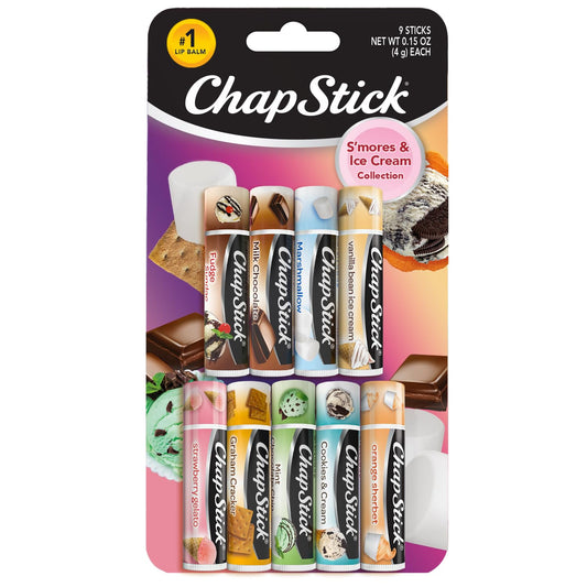 ChapStick Lip Balm, Ice Cream Collection 3-Pack, Ice Cream Classics 3-Pack + S’mores Collection – Fun & Flavorful Lip Care, Birthday Gift, Party Favors, Stocking Stuffers, 0.15 Oz Ea