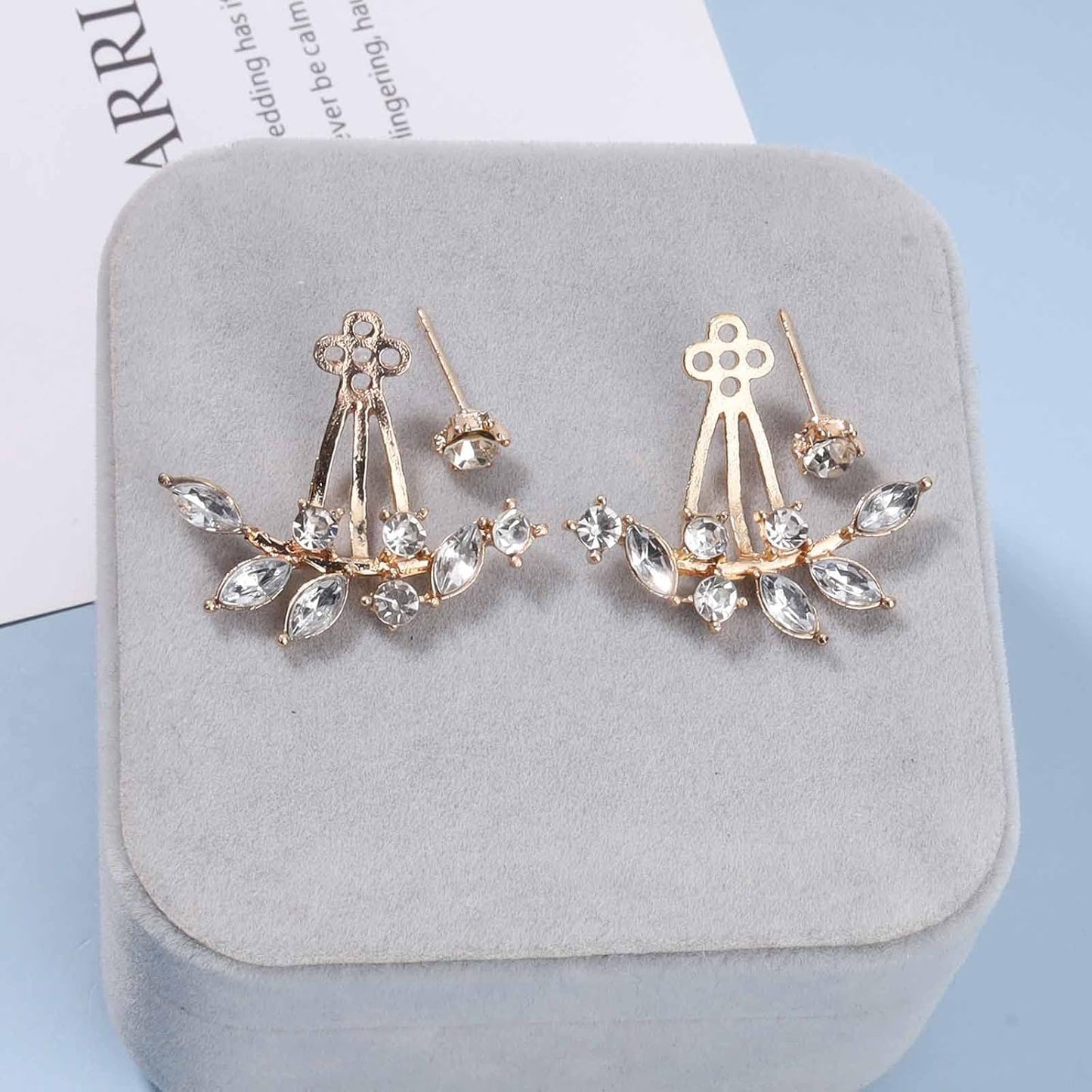 Boho Crystal Leaf Ear Jackets Earrings Gold Cz Crystal Earrings Rhinestone Front Back Studs Earrings Minimalist Earrings Jewelry for Women and Girls Gifts