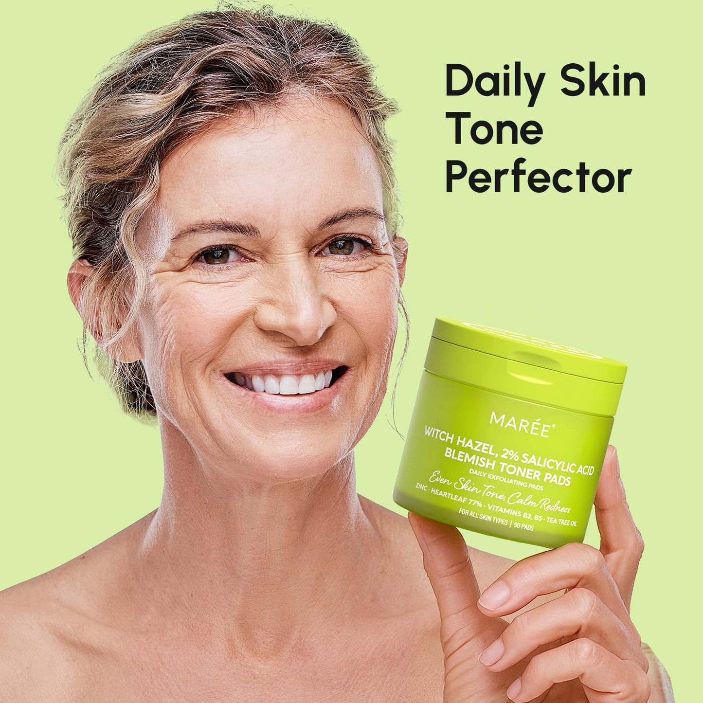 MAREE Blemish Toner Polishes - Daily Facial Radiance Toner Polish - Witch Hazel Pads Acne Face Toning - Acne Skin Care with BHA Salicylic Acid - Blemish Clearing Witch Hazel Wipes