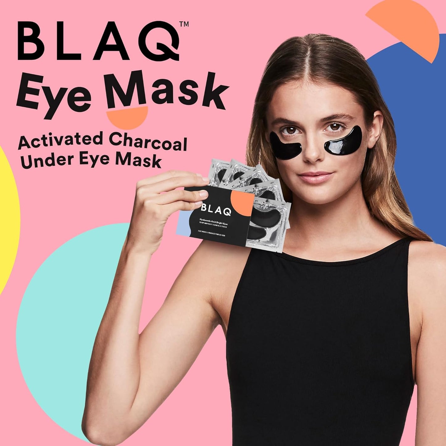 BLAQ Eye Masks for Dark Circles, Wrinkles and Puffiness. Hydrating and Cooling with Marine Algae and Activated Charcoal, Vegan and Cruelty-Free, Hyaluronic Acid Bright Eyes, 5-Pairs