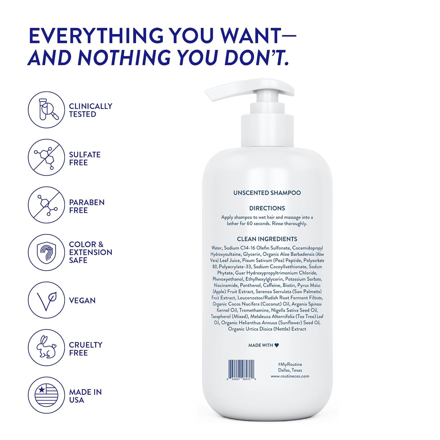 Routine Wellness Anti-Thinning Shampoo for Thinning Hair - Biotin DHT Blocker Women & Men - Color Safe Shampoo for Hair Loss & Healthy Hair - Unscented 14oz (Pack of 2)