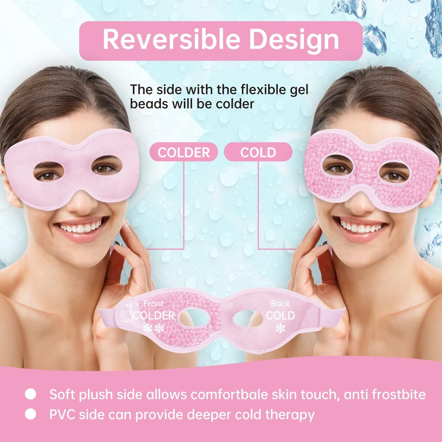 2 PCS Ice Eye Mask Reusable Ice Pack for Eyes,Hot Cold Compress Gel Bead Cooling Eye Mask with Eye Hole for Puffiness/Dark Circles/Eye Bags/Dry Eyes/Headaches/Migraines/Stress Relief (Pink)