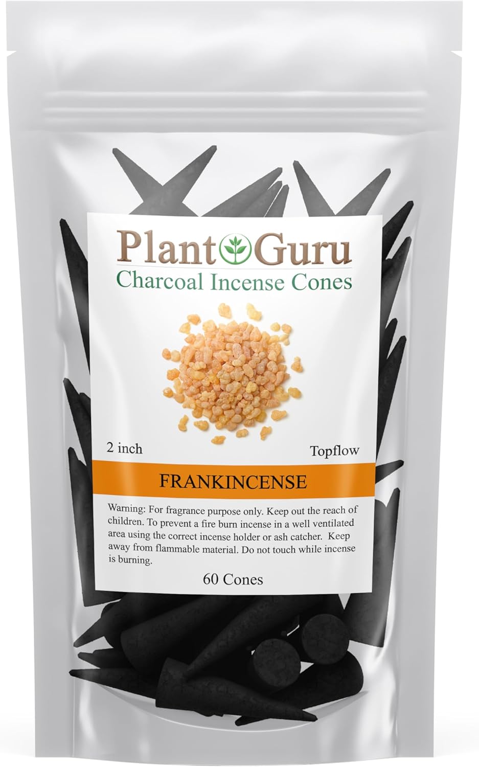 Frankincense Charcoal Incense Cones 2" TOPFLOW - 60 Pack Bulk - Natural Scented Cones Handmade Hand Dipped