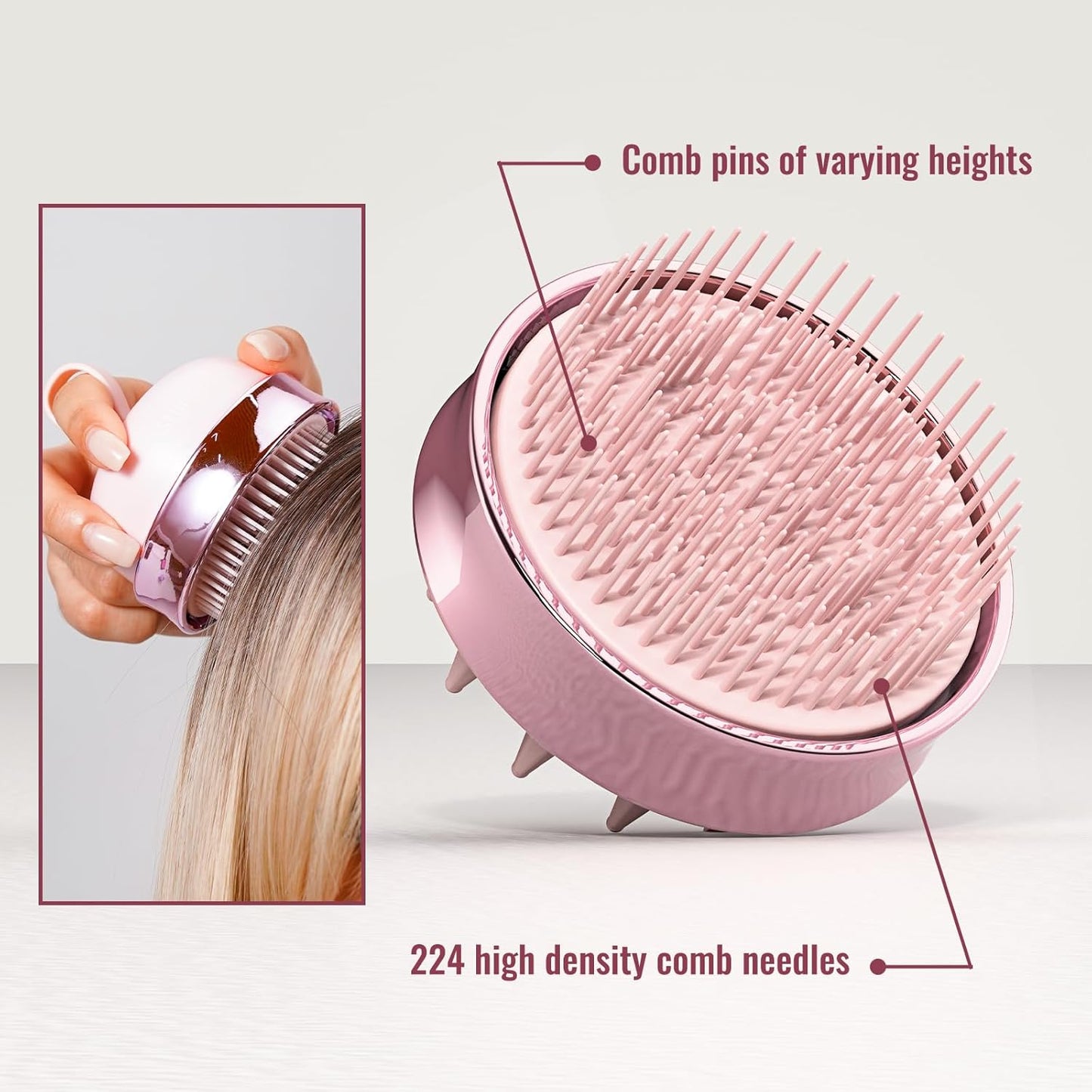 2 in 1 Scalp Massager Hair Growth,Scalp Scrubber with Soft Silicone Bristles for Dandruff Removal,Shampoo Brush for Exfoliation,Head Massager for Both Wet and Dry Use (Pink)