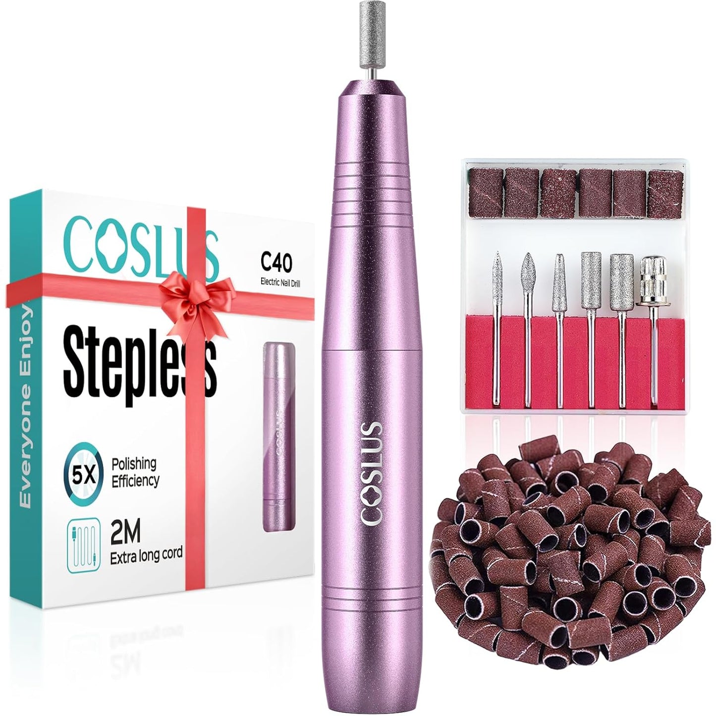 COSLUS Electric Nail Drill File Professional: for Acrylic Gel Dip Powder Nails Portable Nail Machine Kit Manicure Pedicure Tools Polishing Set with Nail Drill Bits Sanding Bands