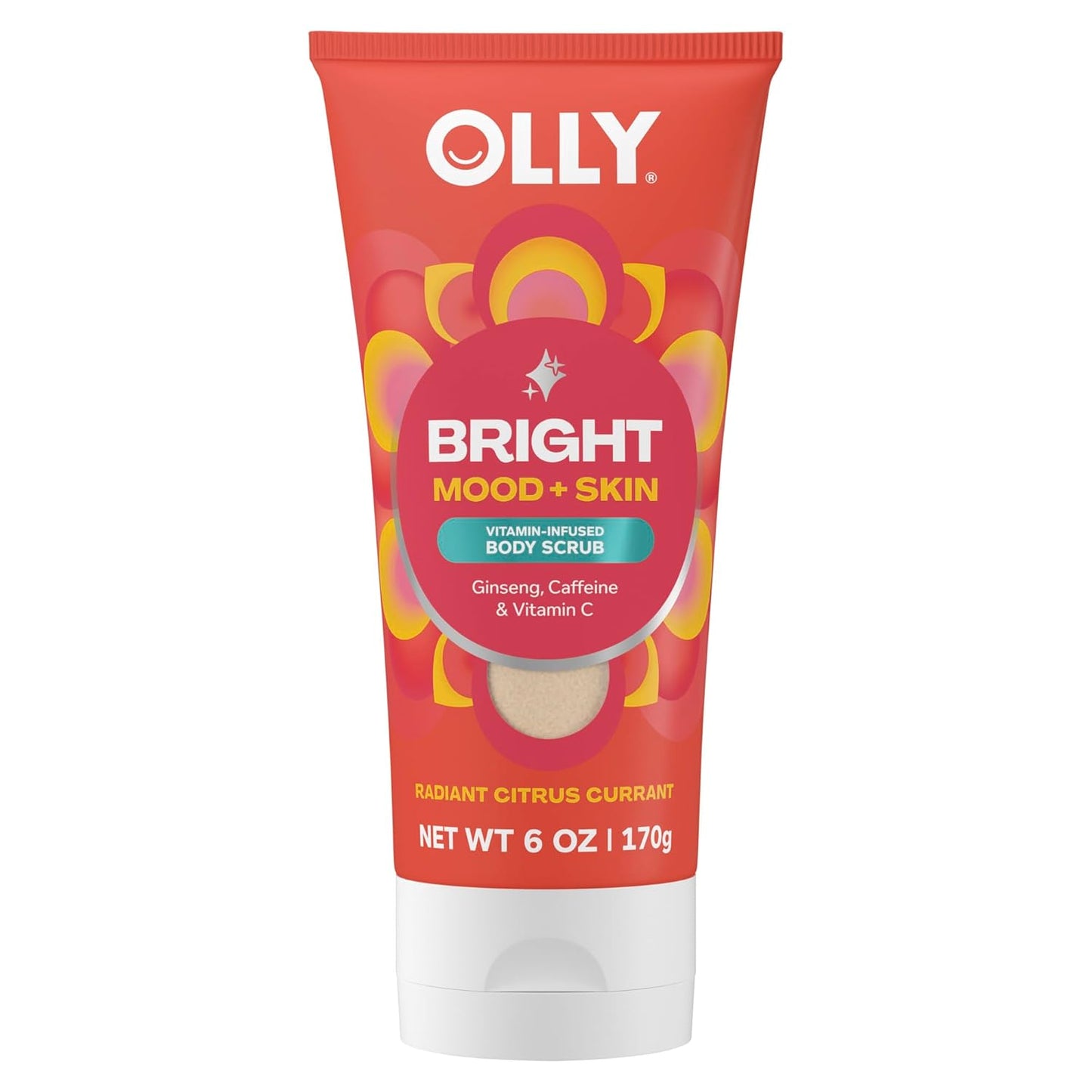 OLLY Bright Body Scrub with Ginseng, Caffeine & Vitamin C– Nourishing Cleanser for Skin Exfoliation, SkinBarrier Repair, Citrus Currant Scent, 6 oz