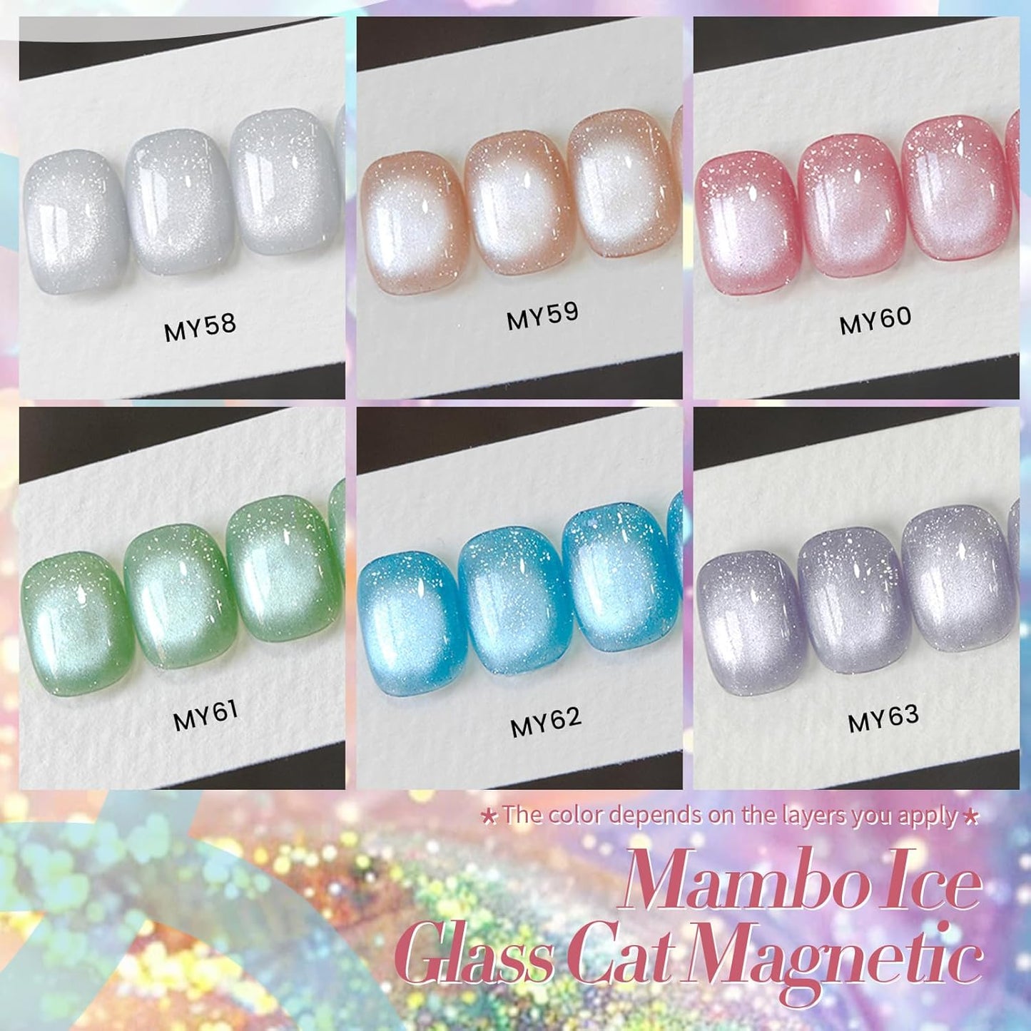 Born Pretty Magnetic Gel Nail Polish Pastel Cat Magnetic Eye Gel Polish Glitter Shimmer Auroras Magnetic Gel Nail Art Manicure Kit 6PCS