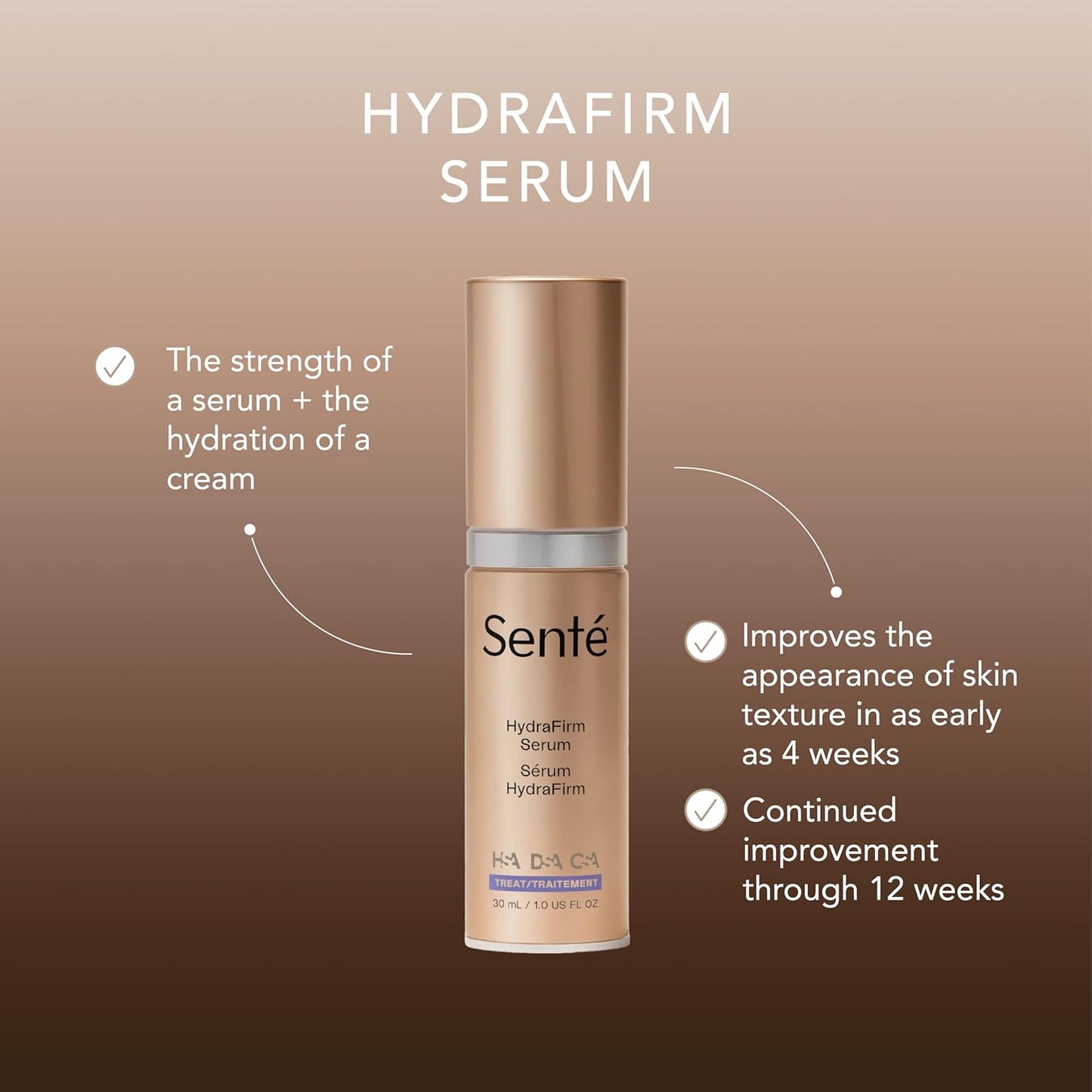 Senté HydraFirm Serum | Supports Collagen and Elastin Production | Restores Firmness and Volume | Formulated with Patented HSA and Peptides | 1 Fl Oz