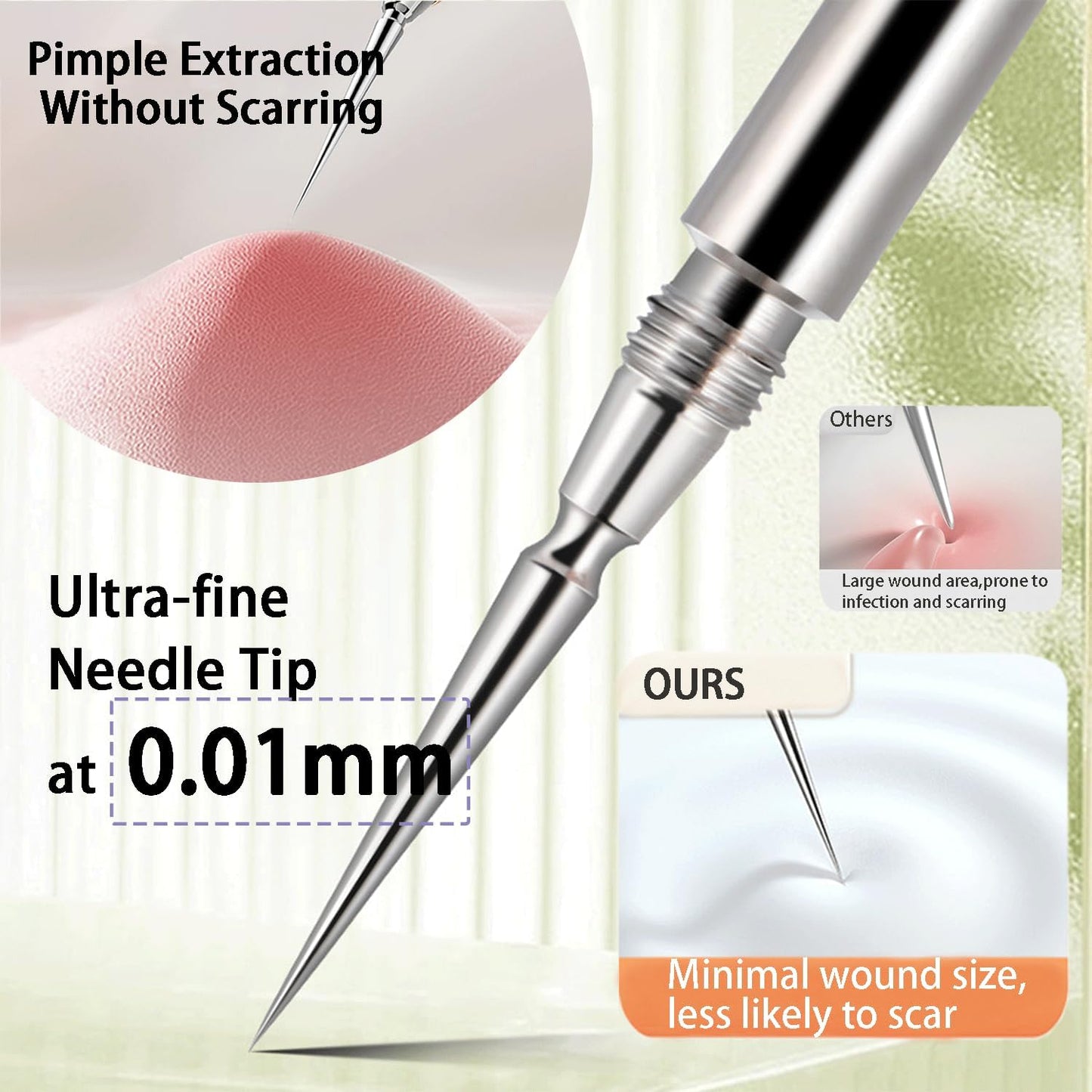 2-in-1 Professional Stainless Steel Acne Removal Needle, Whitehead & Blackhead Remover Tool, Pimples Comedone Extractor Removal Tool, Double Ended Needle with Cap Removal for Nose Face Tools(Sliver)