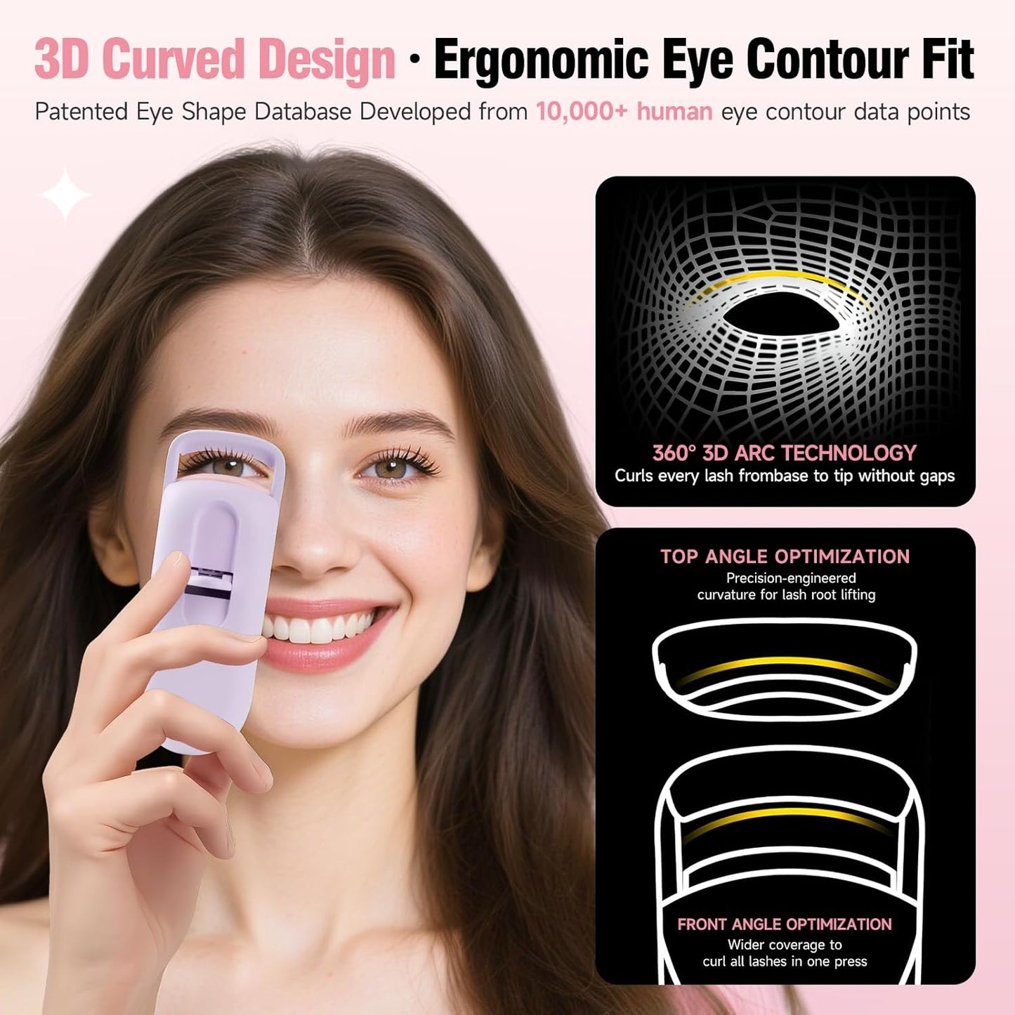 DUDUDU Heated Eyelash Curler, Portable Travel-Size Mini Electric Heated Lash Curler - 2-Level Adjustable Temp & Type-C Recharge, 10S Heat 3S Style 24H Lift for Long-Lasting Natural Effortless Curves