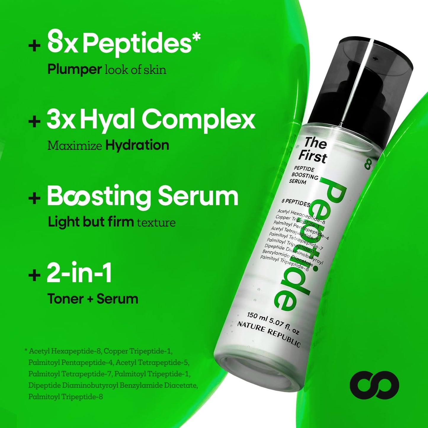 Nature Republic The First Peptide Boosting Serum, 8 Peptides, Niacinamide & Triple Hyaluronic Acid Complex,17 Amino acids,for All Skin Types, Korean Skin Care150ml/5.07 fl oz