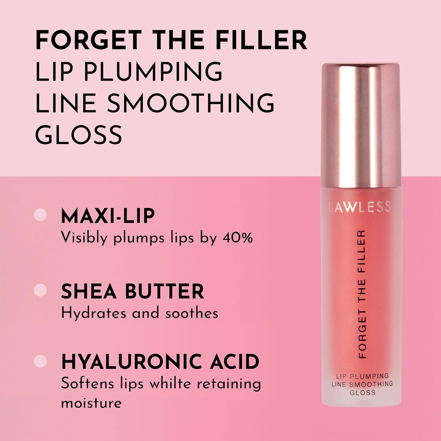 Lawless Forget the Filler Lip Plumping Line Smoothing Gloss - Cherry Vanilla - Premium Volumizing Lip Gloss with Natural Ingredients Designed to Plump, Firm, and Hydrate Lips 0.11 oz