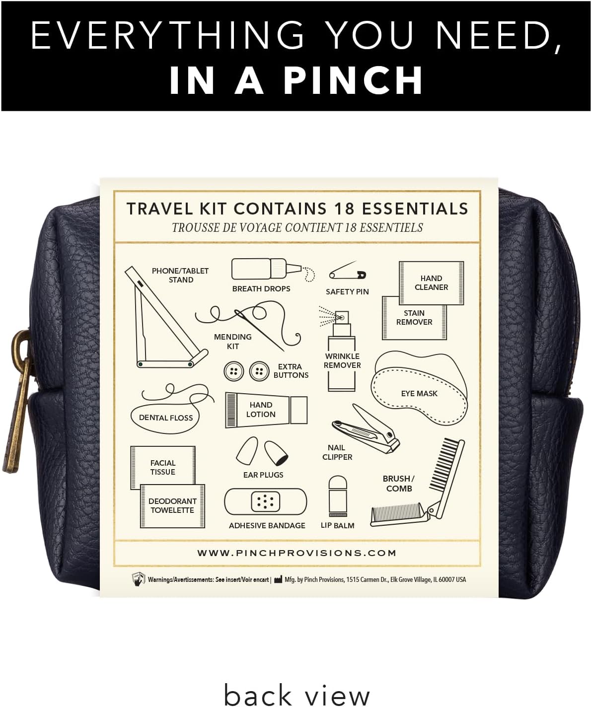 Pinch Provisions Travel Kit, includes 18 Must-Have Emergency Essential Items for Travelling, Ideal Road Trip or Airport Gift for Friends, Family & Peers, Portable Pouch