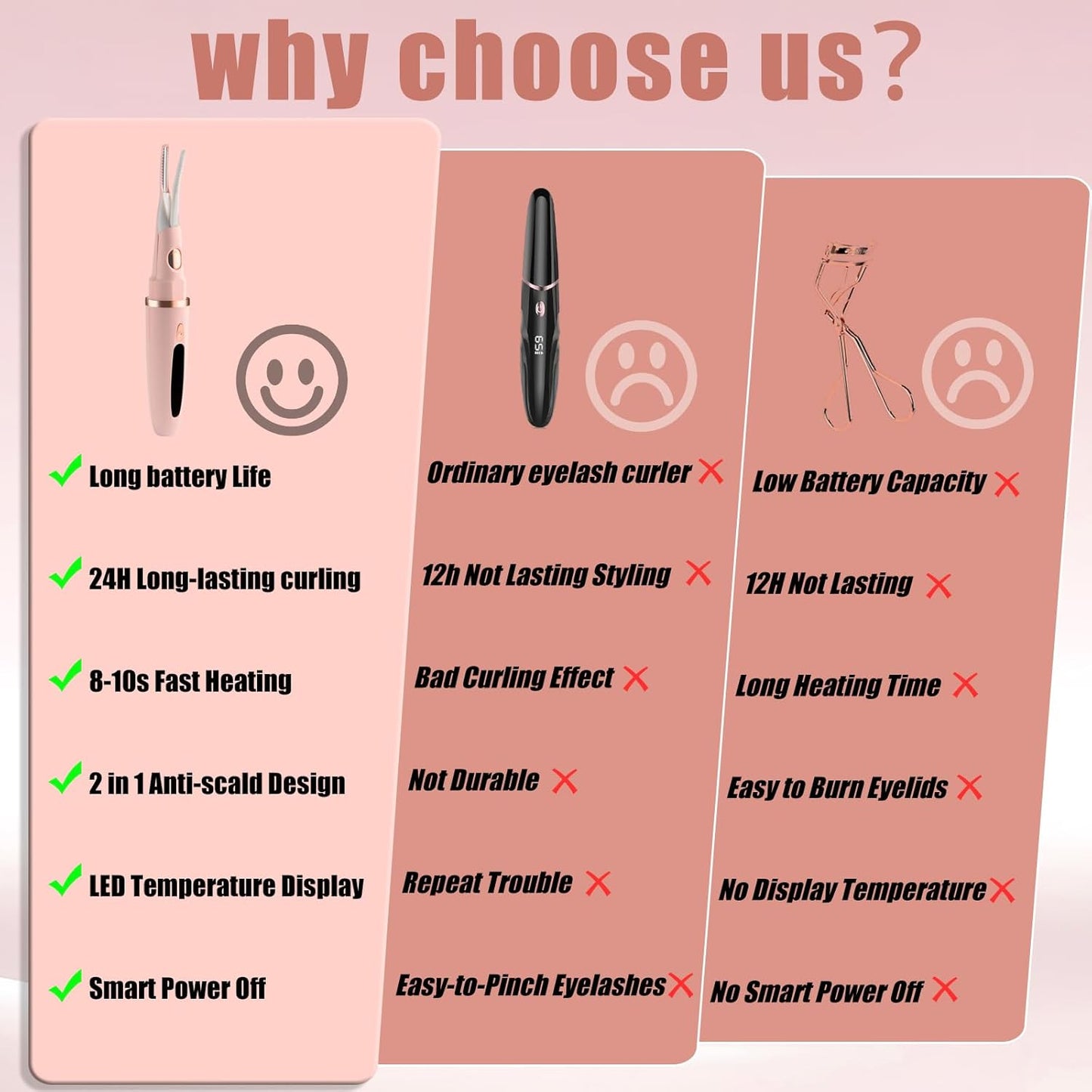 Heated Eyelash Curlers - 2 in 1 Clip- Type Heated lash Curler Best Seller Electric Eyelash Curler LED Display 3 Temp Settings for Makeup Tools USB Rechargeable Natural Curling 24H Long Lasting-Pk C1A