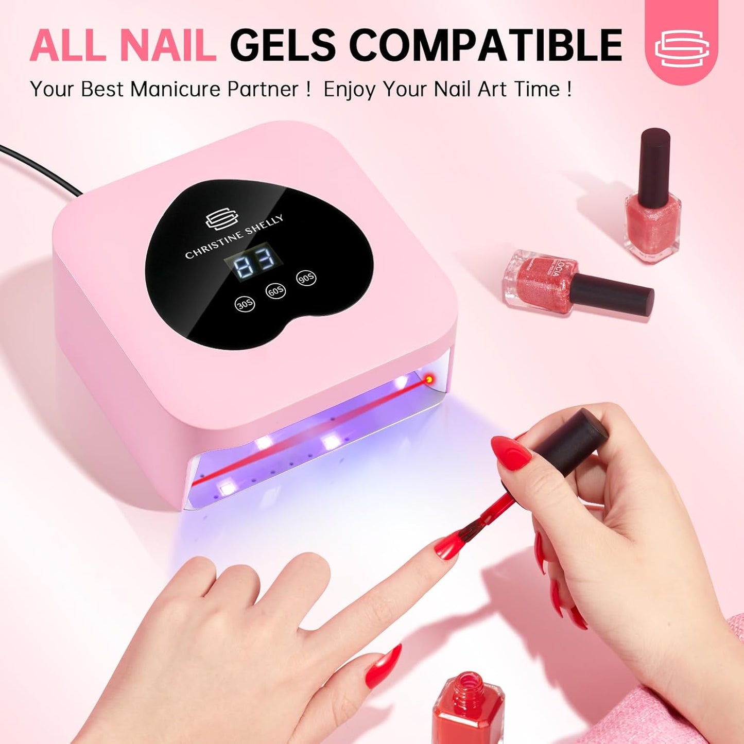 UV Nail Lamp, CHRISTINE SHELLY UV Light for Gel Nails, 48W Plug-in Mini Nail Lamp Nail Dryer with Touch Control Auto Sensor and 3 Timer Settings Nail Light Curing Lamp, Home Salon Nail Art Tools,Pink