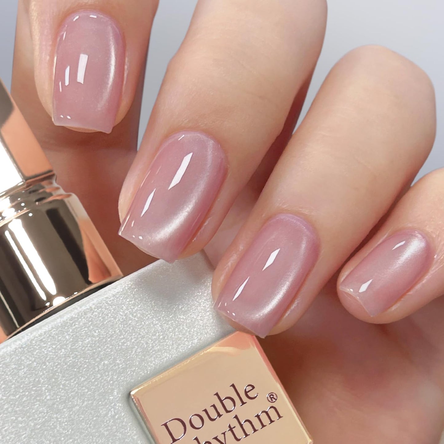 Double Rhythm Jelly Glass Cat Eye Gel Polish with Magnet 15ML Holographic Glitter Shimmer Translucent Sheer Color Magnetic Polish Salon DIY at Home (Jelly Pink Orange-MC1102)