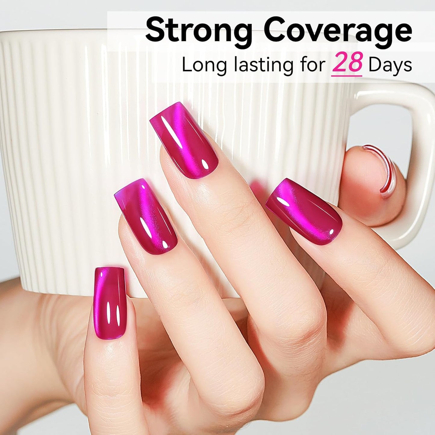 Cat Eye Gel Nail Polish, Jelly Hot Pink Manetic Nail Polish Glitter Holographic with Magnet, Glass Reflective Translucent UV Gel Manicure Salon DIY At Home