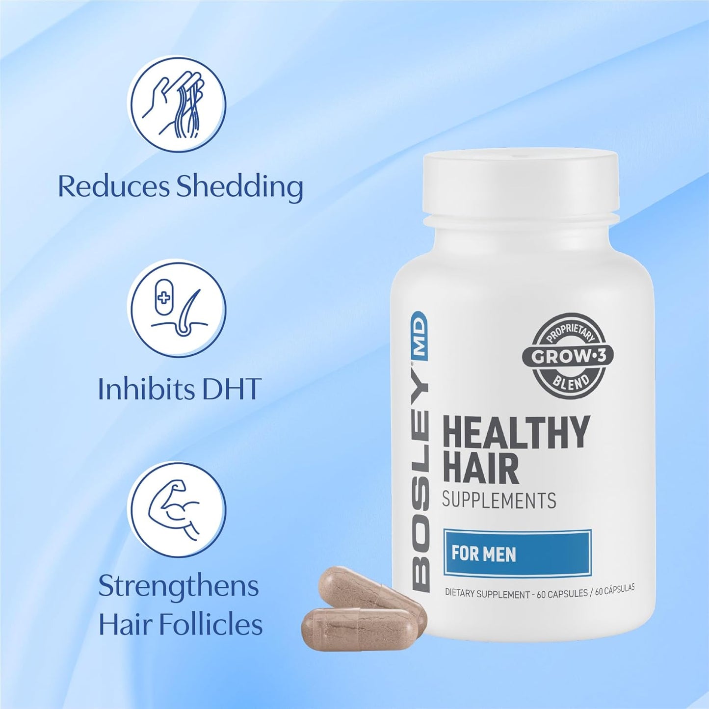 Men’s Healthy Hair Growth Supplements – DHT-Blocking Botanicals with Biotin, Niacin, Zinc & Pumpkin Seed - Rich in Vitamins & Minerals – Supports Thicker, Fuller Hair – 60 Capsules (2-Month Supply)