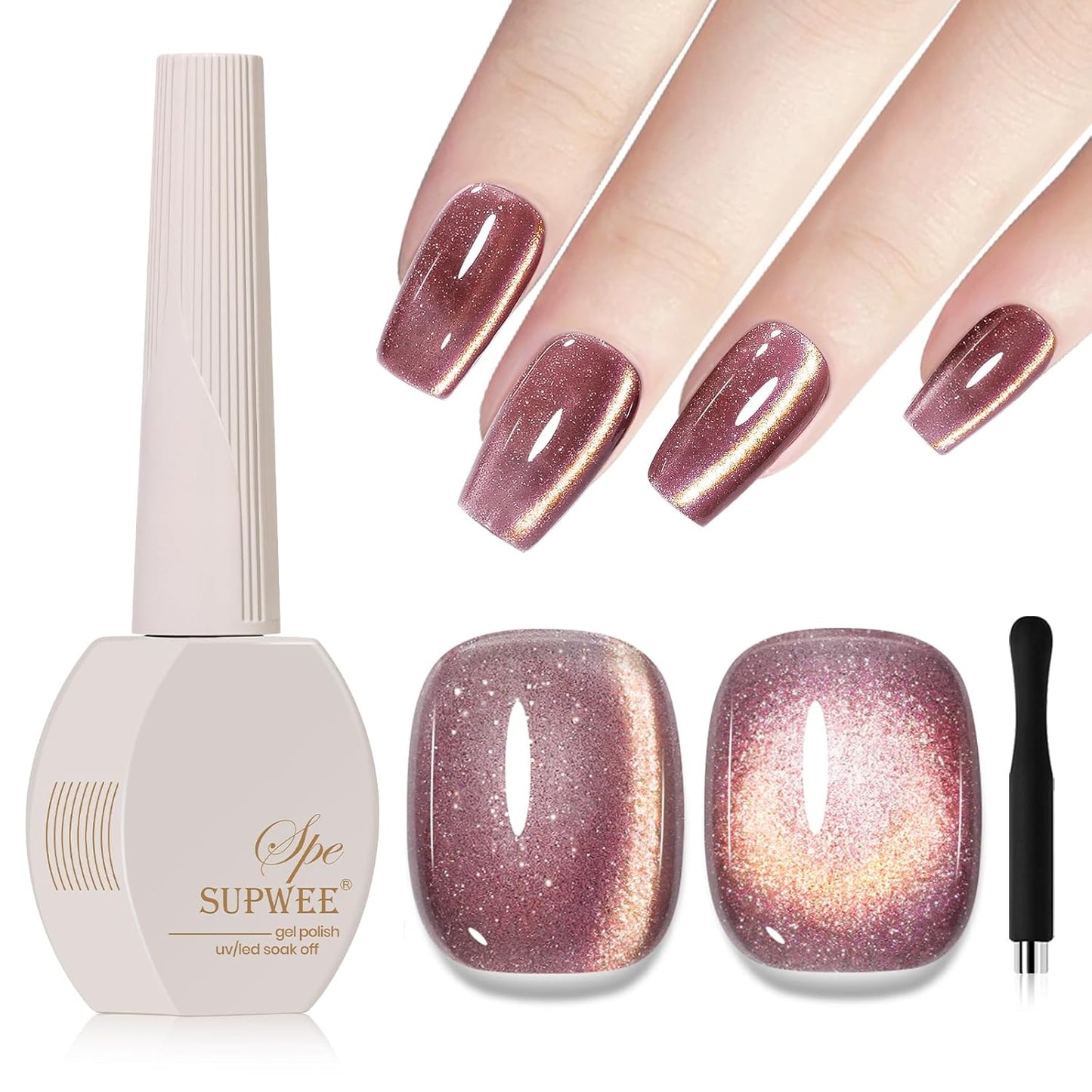 Brown Cat Eye Gel Nail Polish, 15ML Magnetic Glitter Crystal Cateye Gel Polish with Magnet Soak Off Salon DIY at Home