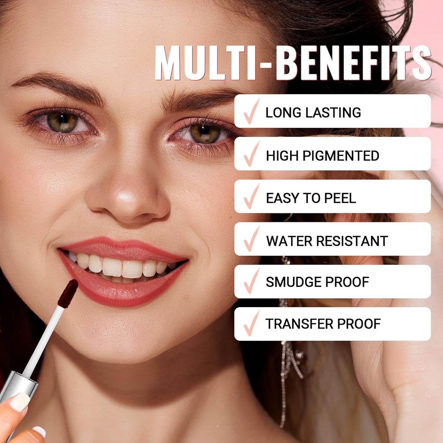 Lip Stain - Lip Liner Stain, Long Lasting Peel Off Lip Stain, Natural Peel Off Lip Liner Stain with Tweezer, Easy to Use, Waterproof, Smudge-proof, Transfer-proof, Nude Pink