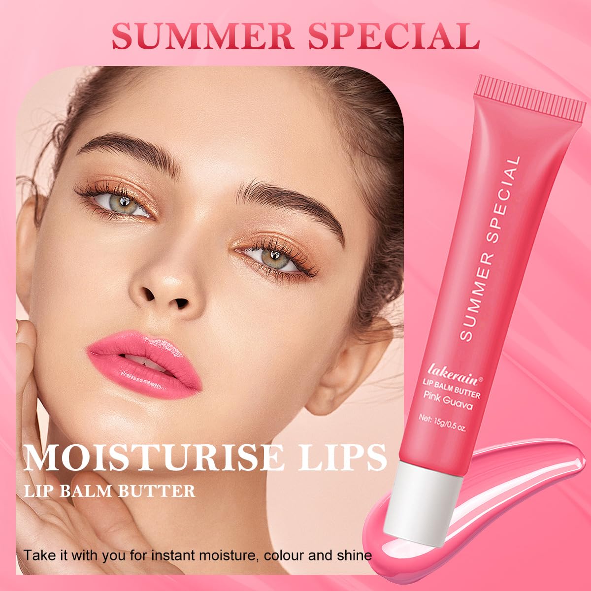 Summer Lip Butter Balm, Moisture and Hydration Lip Gloss, Long-lasting Hydrating Non-Sticky Lip Balm, Soften Dry Lips Lip Care (#Pink Guava, 1Pcs)