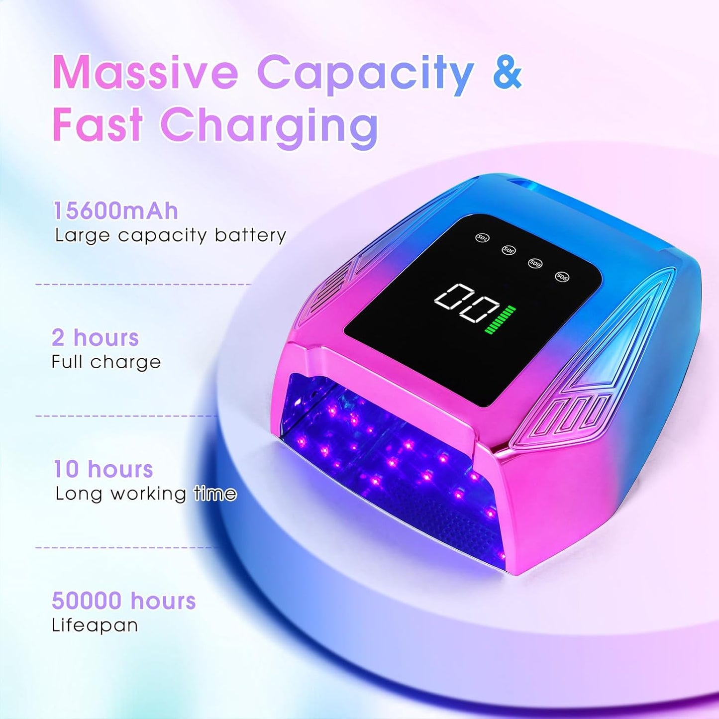 Cordless UV LED Nail Lamp, 96W Rechargeable UV Nail Lamp for Gel Nails, UV Nail Light with 4 Timer Setting, Professional Quick Dry Nail UV Lamp with Display Auto Sensor