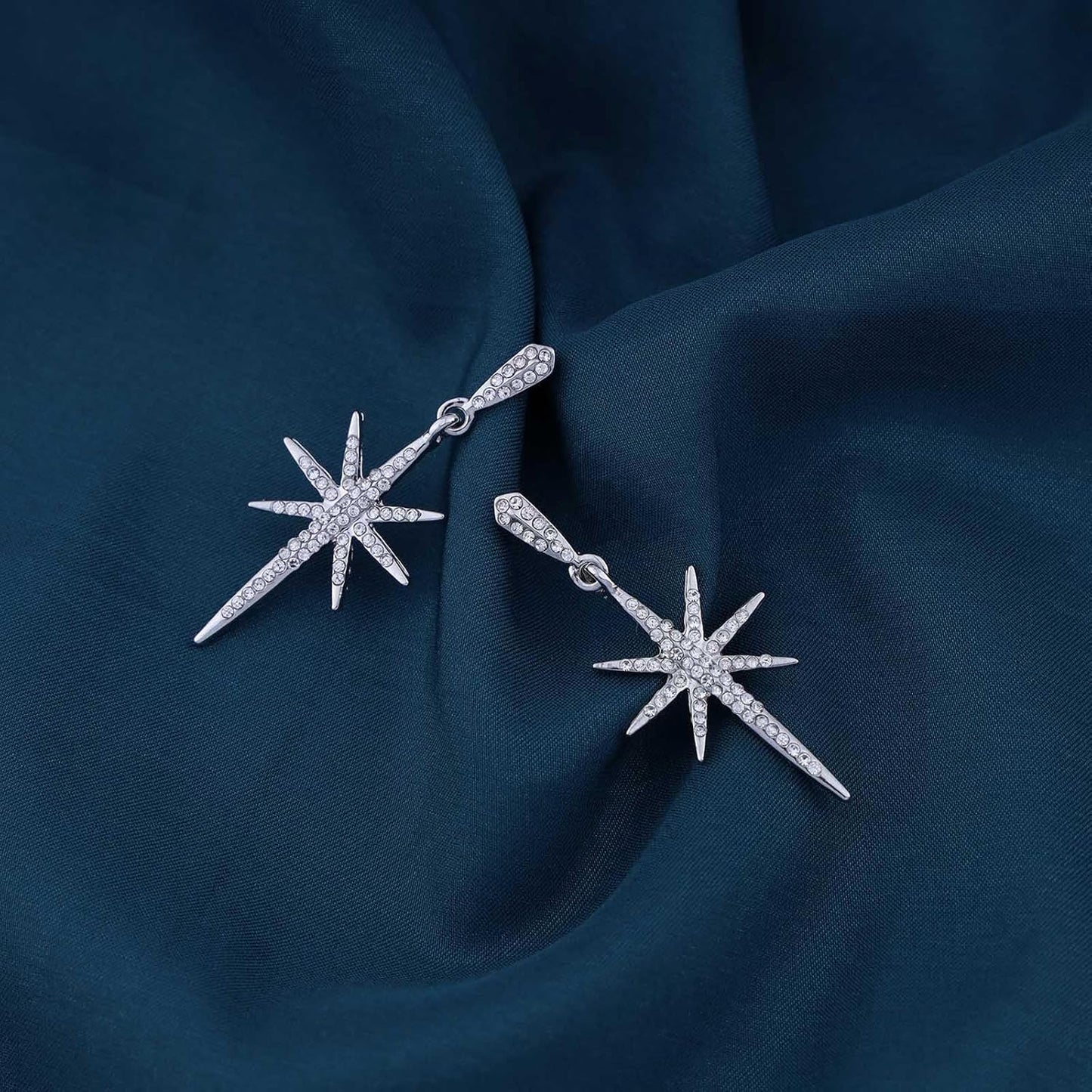 Vintage Crystal Northstar Dangle Earrings Rhinestone Northstar Studs Earrings Gold Cz Star Drop Earrings Sparkly Cz Starburst Earrings Jewelry for Women