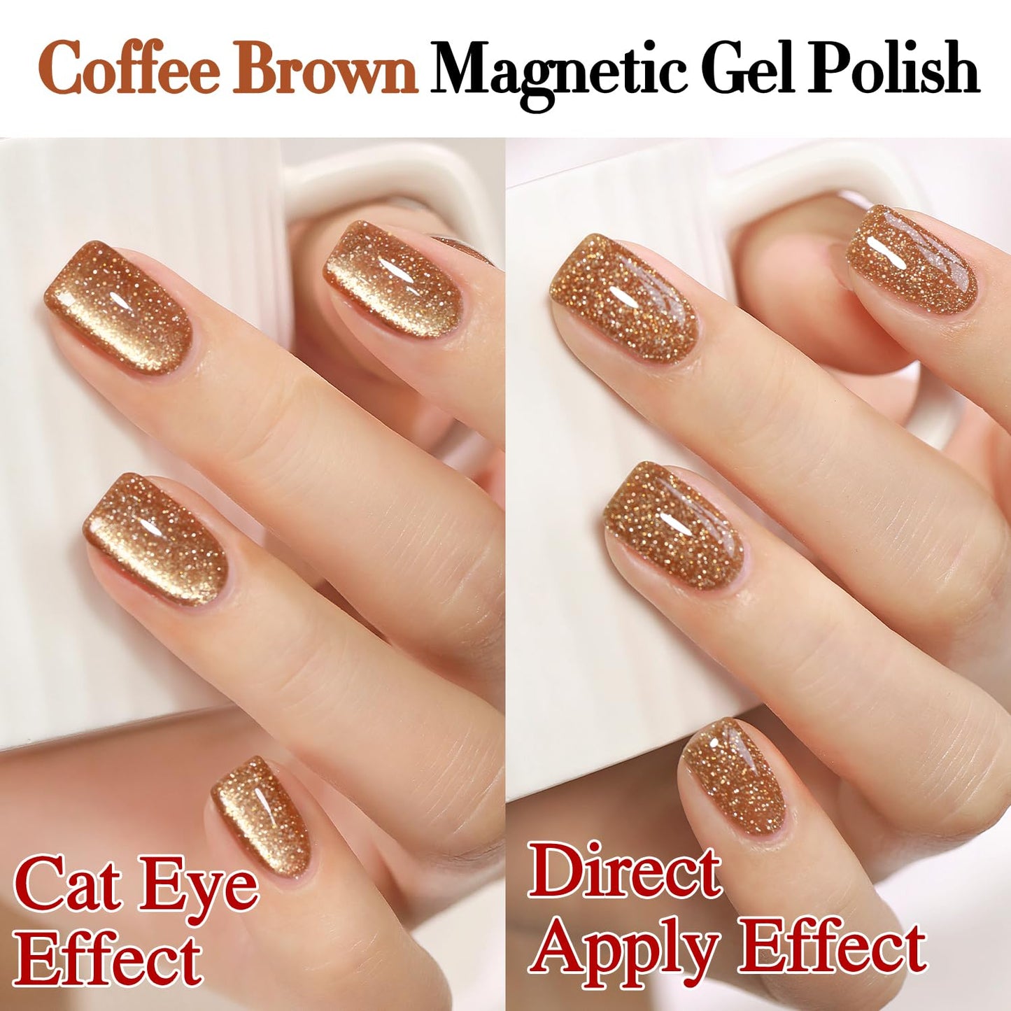 Double Rhythm 15ML Glitter Glass Cat Eye Gel Polish with Magnet Holographic Glitter Shimmer Translucent Sheer Color Salon Soak Off Magnetic Gel Polish at Home (Coffee Brown-MC1063)
