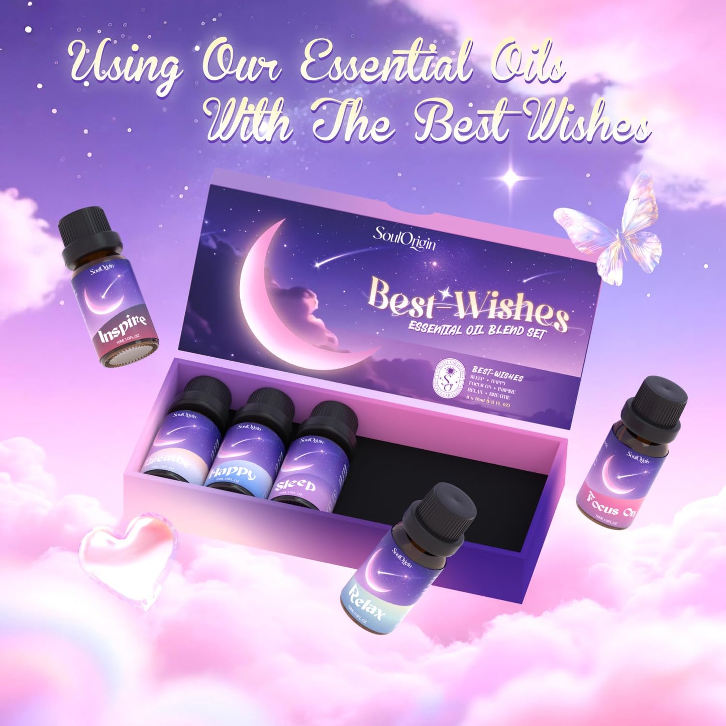 Essential Oil Blends, Essential Oils for Diffusers for Home, Best-Wishes Kit Scent Diffuser Oil, Use for Soap Candle Making- Sleep, Happy, Breathe, Inspire, Relax, Focus On